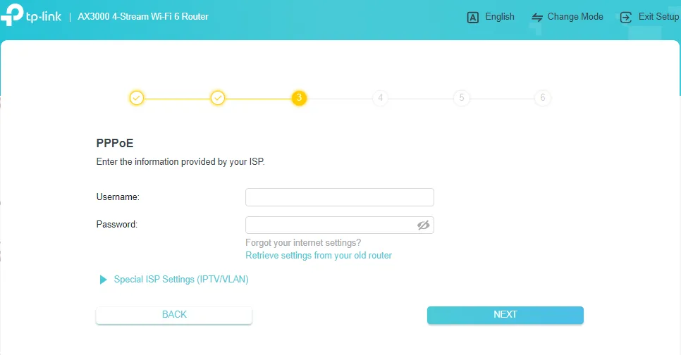 Entering the PPPoE username and password